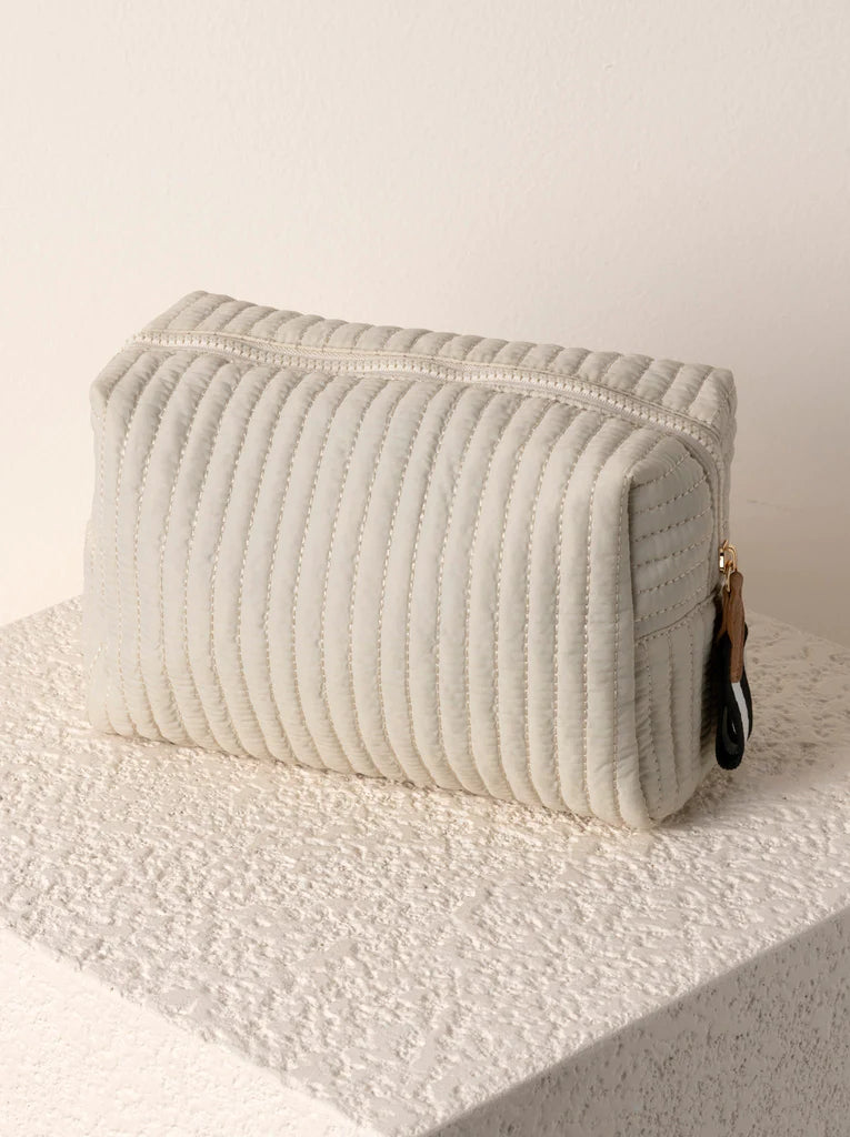 Ezra Quilted Nylon Large Boxy Cosmetic Pouch- Ivory