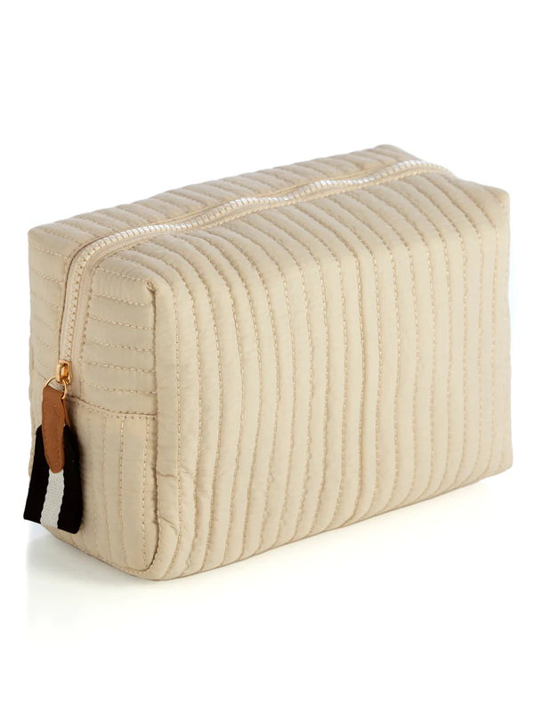 Ezra Quilted Nylon Large Boxy Cosmetic Pouch- Ivory