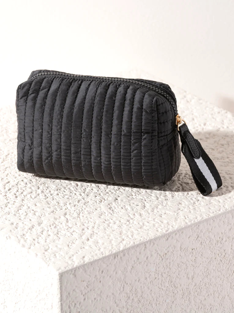 Ezra Quilted Nylon Small Boxy Cosmetic Pouch- Black