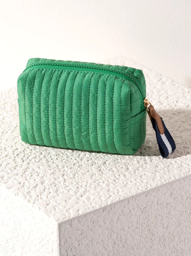 Ezra Quilted Nylon Small Boxy Cosmetic Pouch- Green