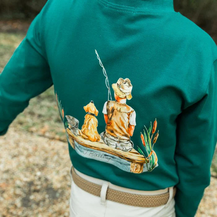 Boys Long Sleeve Logo Tee - Gone Fishing on Teal