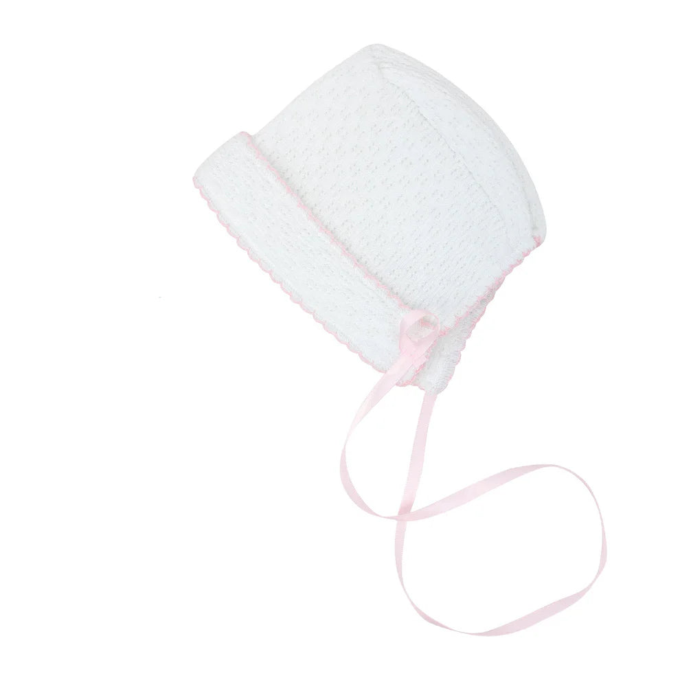 Paty Knit Bonnet- White/ Pink