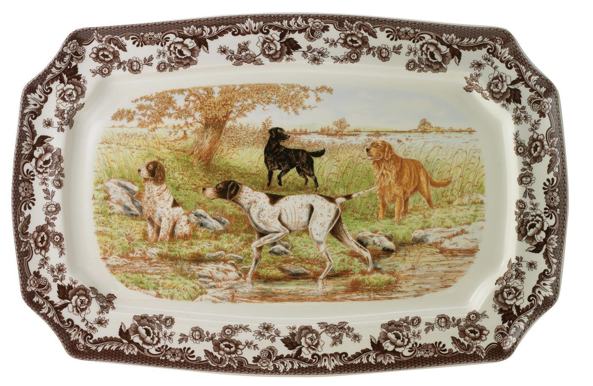 Woodland Rectangular Platter 17.5 Inch (Dog Scene)