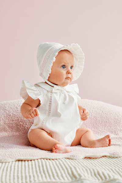 Ivory Smocked Bonnet- White