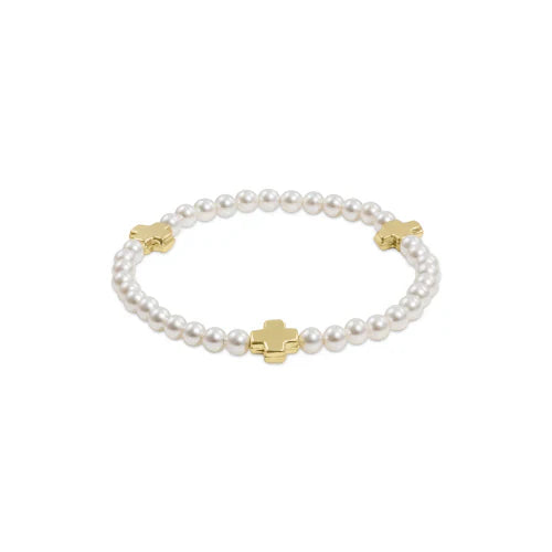 Extend Cross Pearl Gold 4mm Bead Bracelet