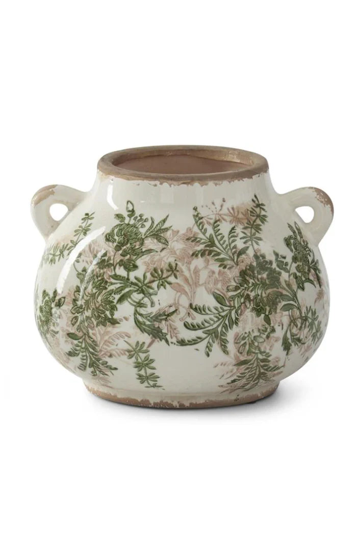 6.5" Green Ceramic Chinoiserie Pot