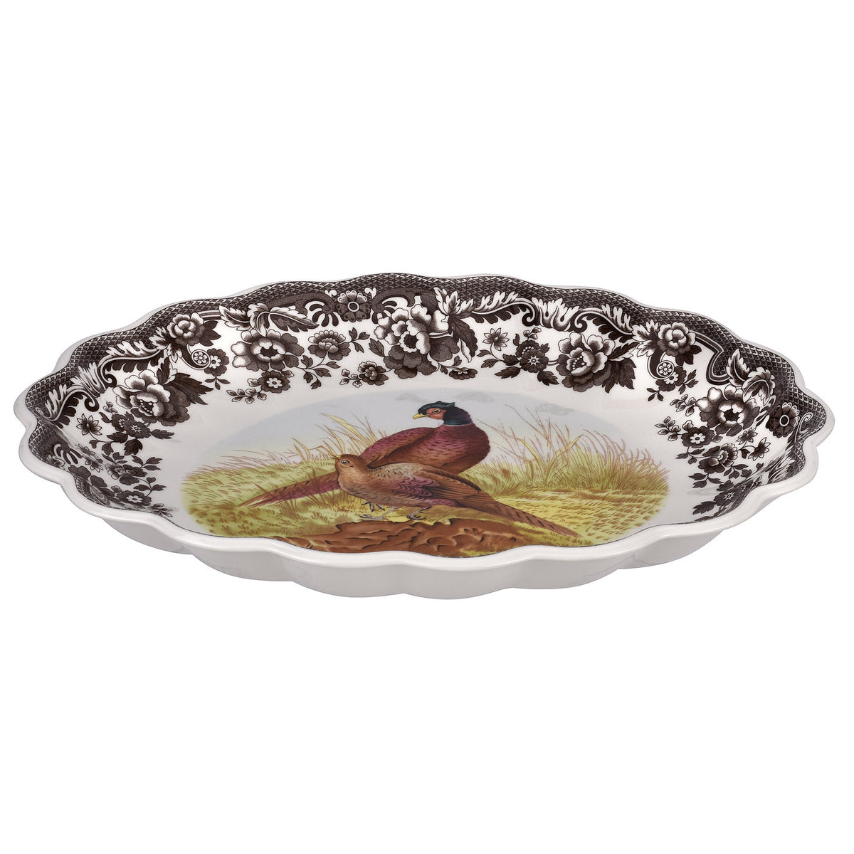 Woodland Oval Fluted Dish 14.5 Inch (Pheasant)
