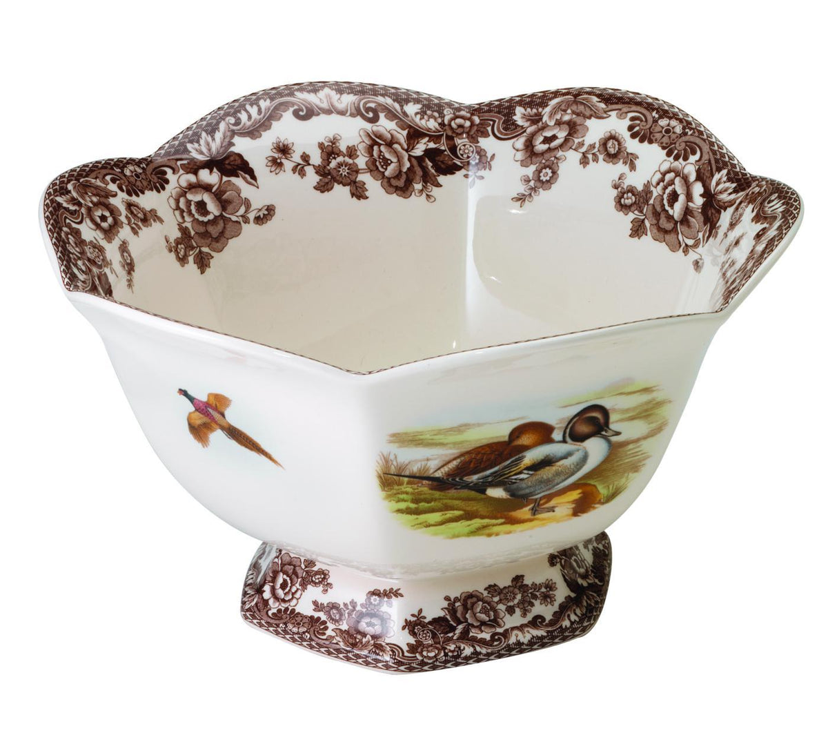 Woodland Hexagonal Footed Bowl 8.5 Inch (Lapwing/Pintail)