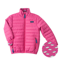 Girl's Puffer Jacket - Raspberry Rose Pink with Bigeye Tuna Print Liner