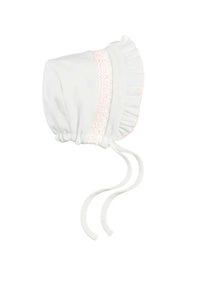 Ivory Smocked Bonnet-White/ Pink