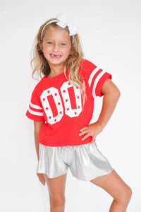 Glitter Double 00 Stars Boxy Tee- Red