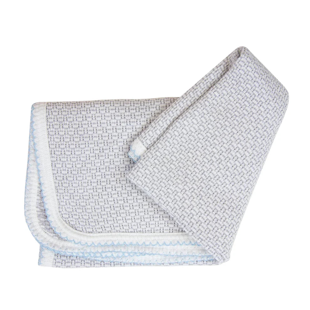 Paty Knit Receiving / Swaddle Blanket  - Grey/Blue