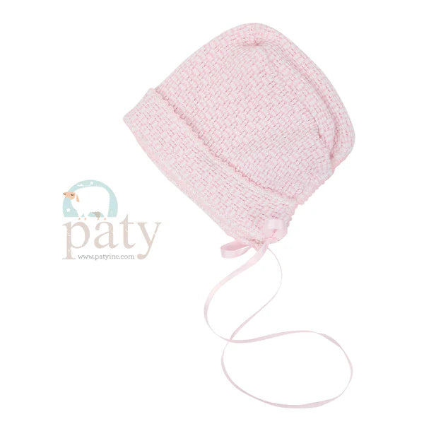 Solid Color Paty Knit Bonnet w/ Ribbon Tie