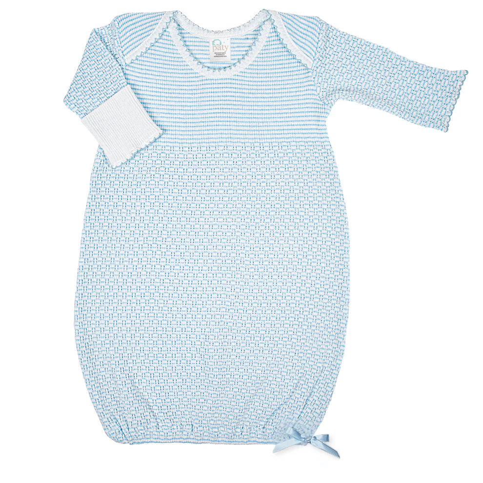 Paty Knit, long sleeve, solid color overlap shoulder gown, with bow