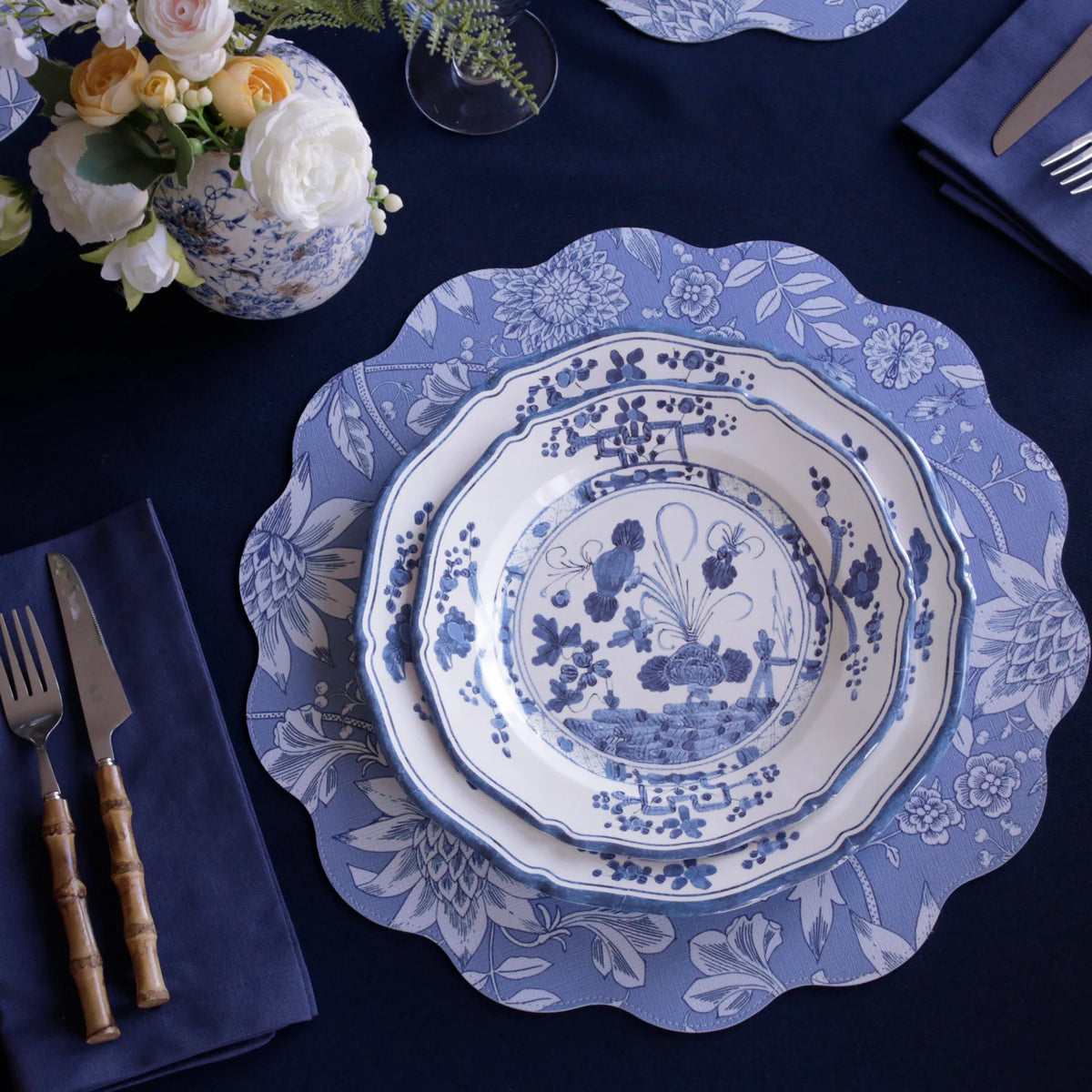 VIDA Faenza 9" Salad Plate Set of 4 White and Blue