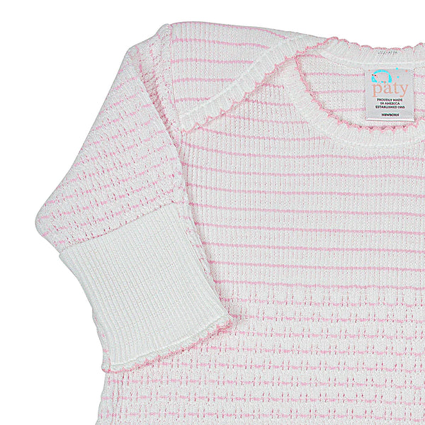 Pinstripe Overlap Shoulder Gown with Bow