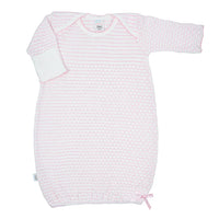 Pinstripe Overlap Shoulder Gown with Bow