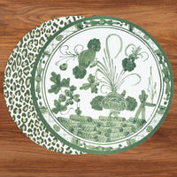 VIDA Faenza and Leopard Reversible Round Placemats Set of 4 White & Green