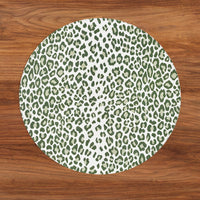 VIDA Faenza and Leopard Reversible Round Placemats Set of 4 White & Green