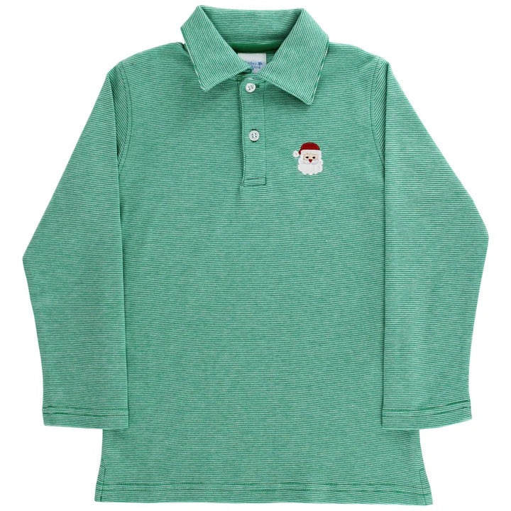 Embroidered Knit Microstripe Polo - Santa on Kelly