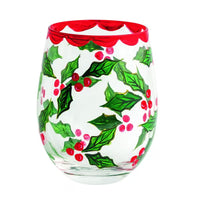 Holly Painted Wine Glass