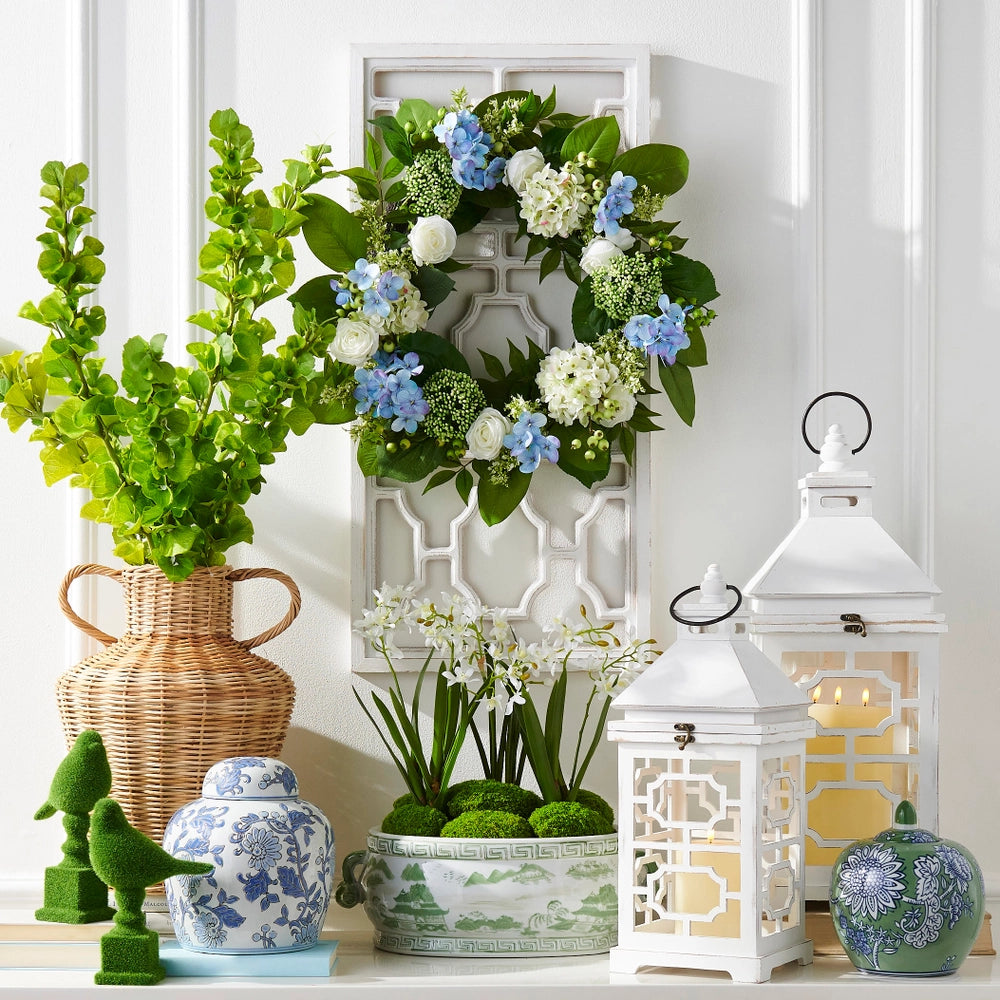 17" Green and White Planter