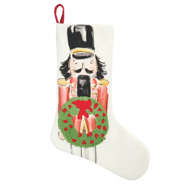 Wreath Nutcracker Embroidered Stocking