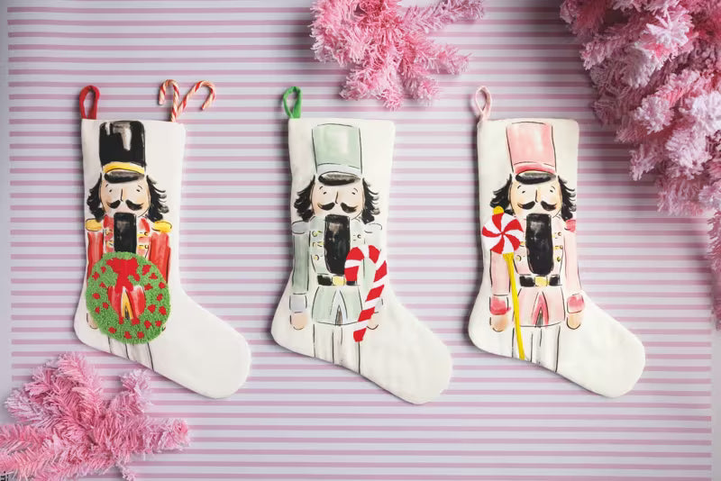 Candy Cane Nutcracker Embroidered Stocking