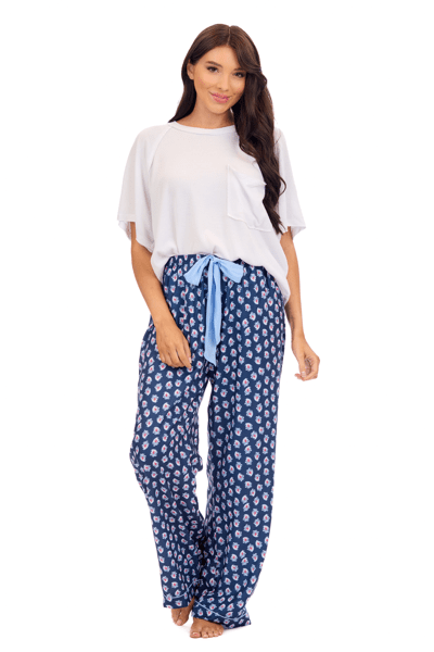 Navy Floral Block Print Pajama Pants