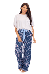 Navy Floral Block Print Pajama Pants