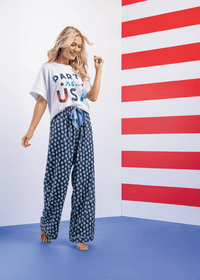 Navy Floral Block Print Pajama Pants