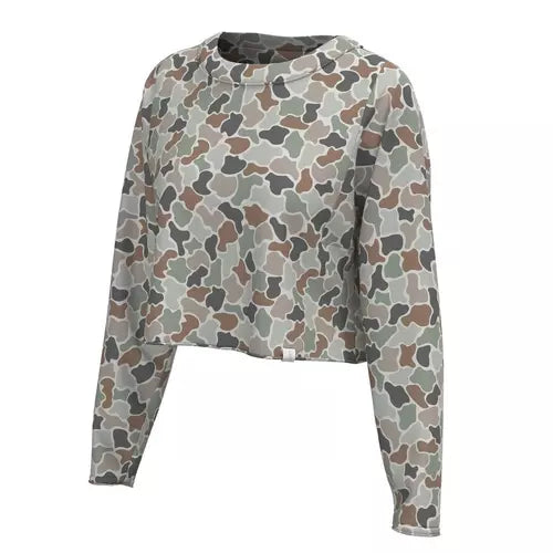 Local Girl Boxy Crop Long Sleeve T-Shirt- Forest Camo Flora