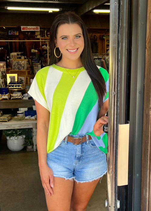 Basic and Bold Striped Top- Lime