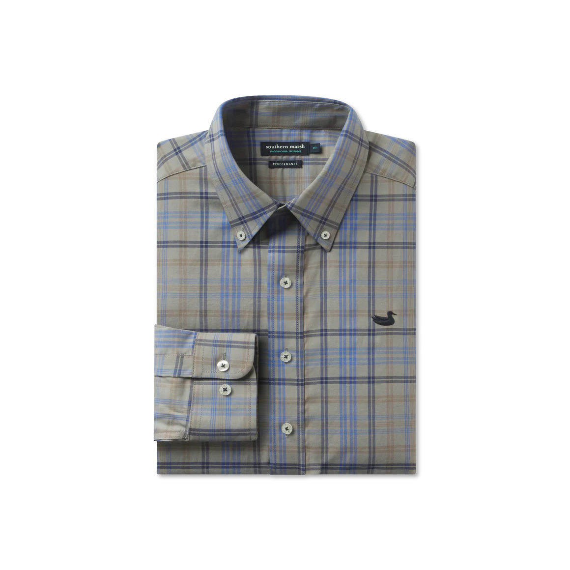 Barnstable Lines Performance Dress Shirt- Light Gray & Royal Blue