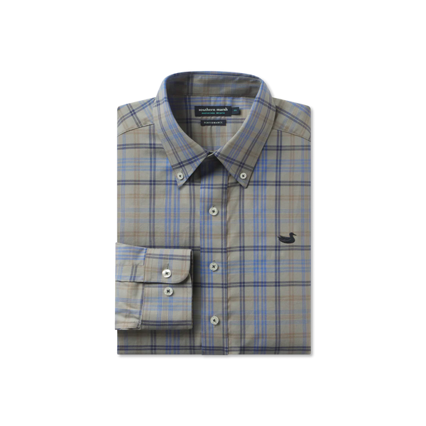 Barnstable Lines Performance Dress Shirt- Light Gray & Royal Blue