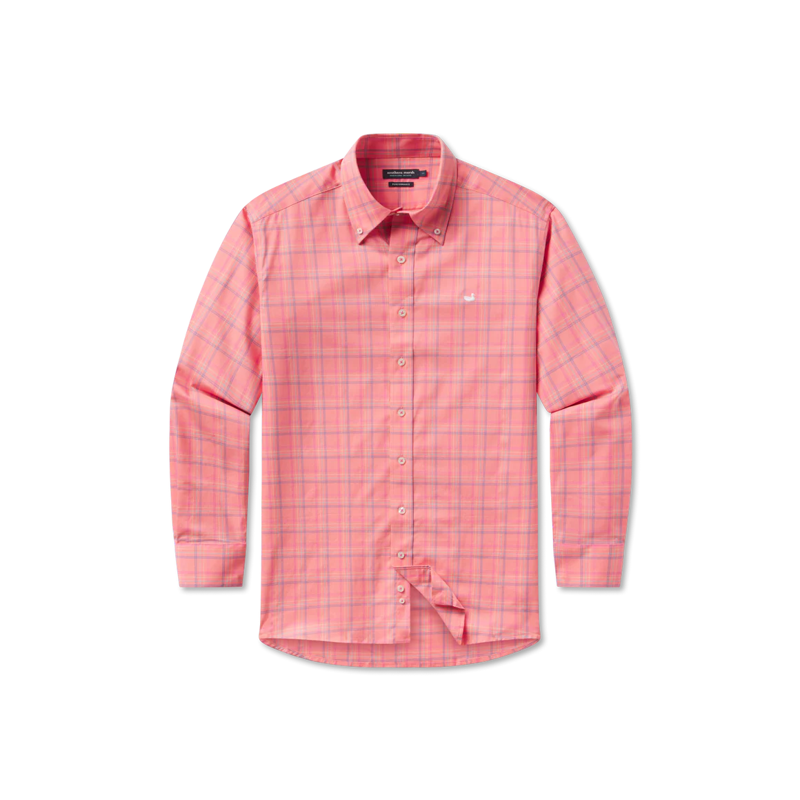 Chatham Lines Performance Dress Shirt - Coral & Slate