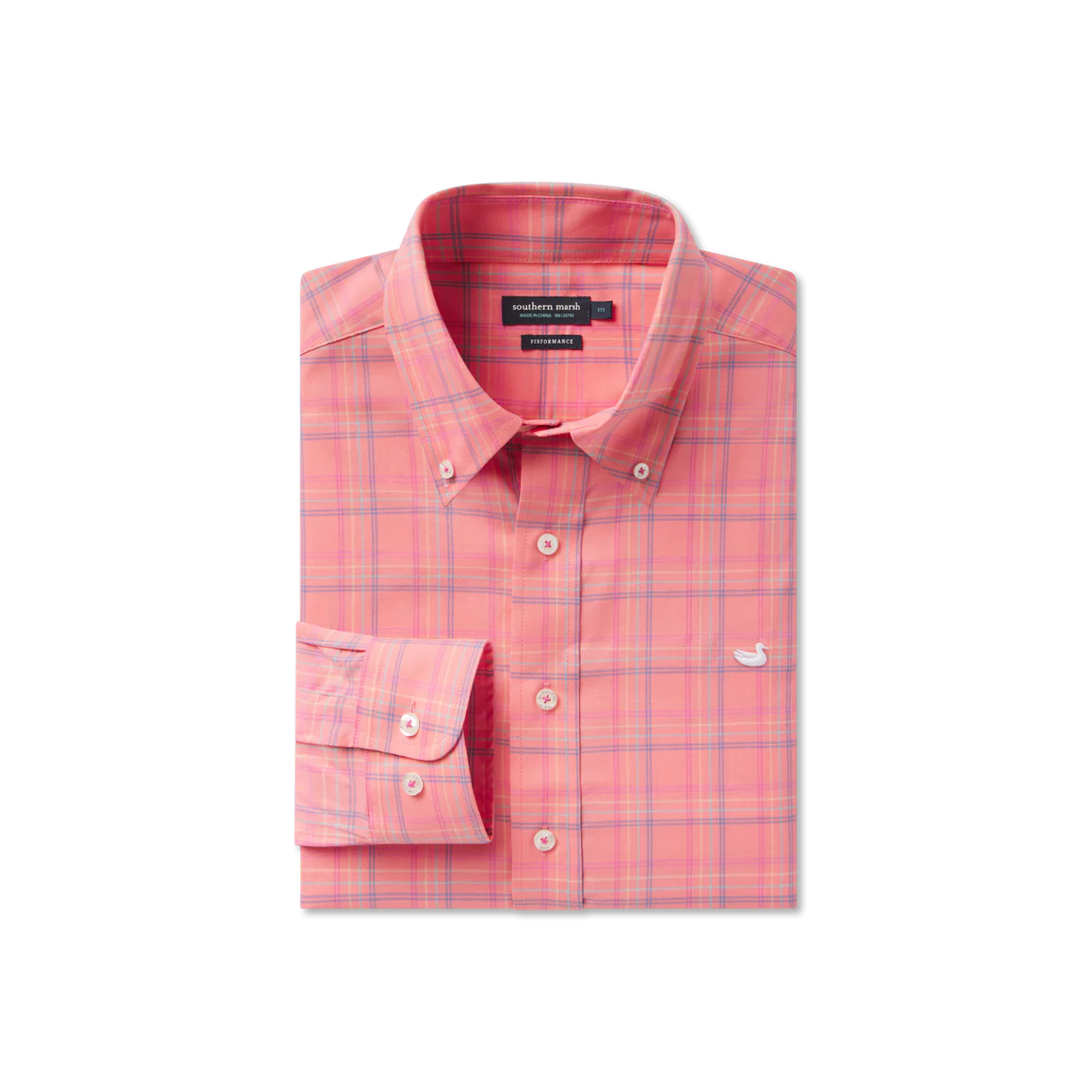 Chatham Lines Performance Dress Shirt - Coral & Slate