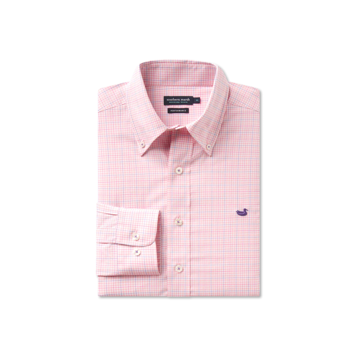Dyer Performance Gingham Dress Shirt- Camelia and Wharf Purple