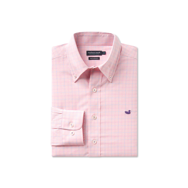 Dyer Performance Gingham Dress Shirt- Camelia and Wharf Purple