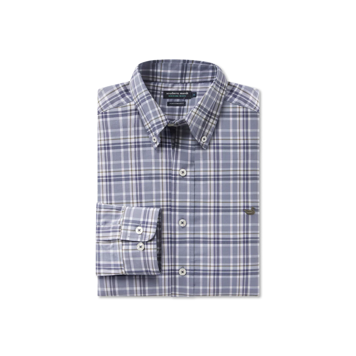Grainger Performance Plaid Dress Shirt- Slate & Dark Olive