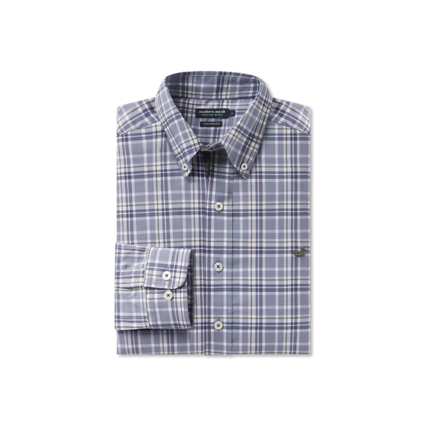 Grainger Performance Plaid Dress Shirt- Slate & Dark Olive