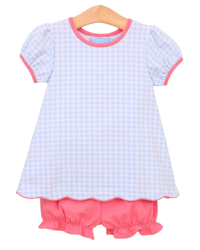 Cecilia Bloomer Set - Light Blue Gingham / Pink