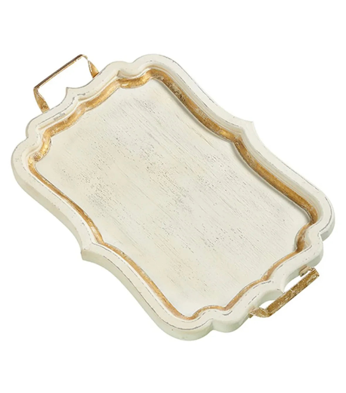 23.5" Distressed White w/Gold Tray with Handles