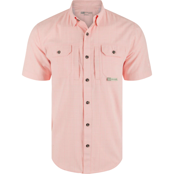 Wingshooter Trey Cross Hatch Short Sleeve Shirt -Shell Pink
