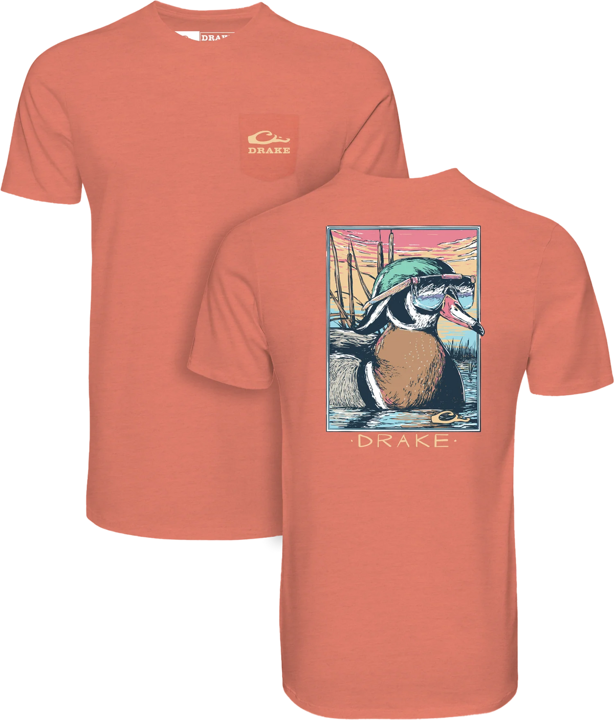 Pop Art Wood Duck Sunglasses T-Shirt- Peach Echo Light Heather