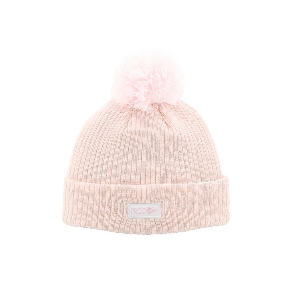Girls Knit Pom Pom Patch Beanie- Pink Lady
