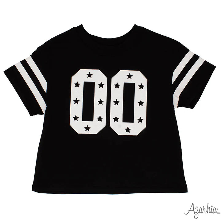 Glitter Double 00 Stars Boxy Tee- Black