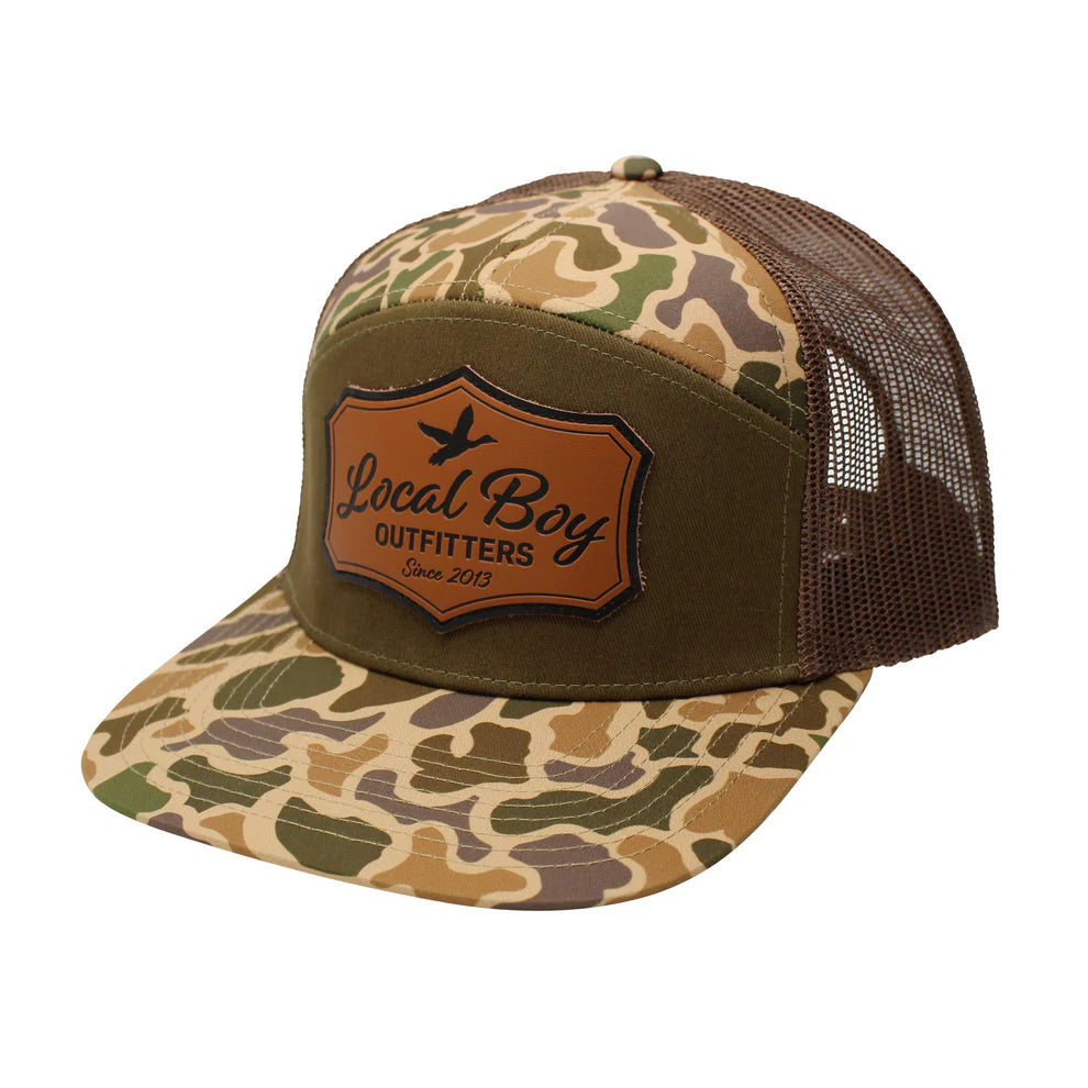 Duck Buckle 7 Panel Hat - Old School Camo