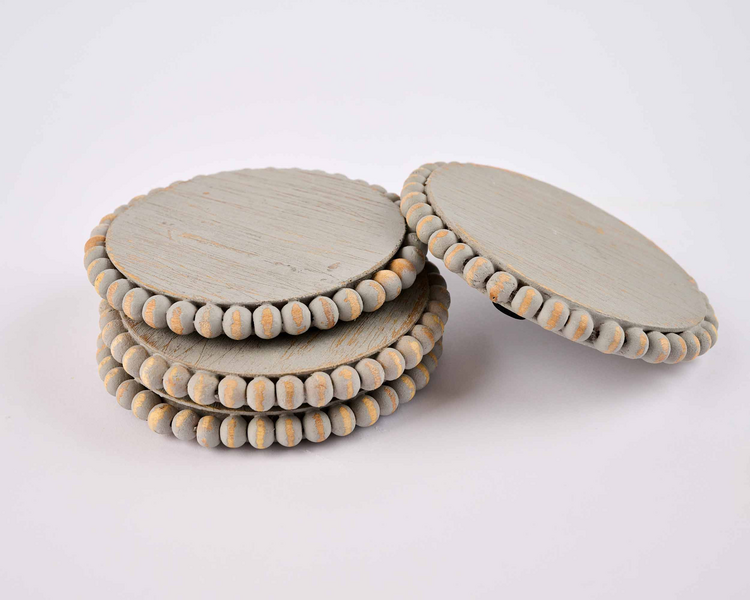 Grey Beaded Wood Coaster