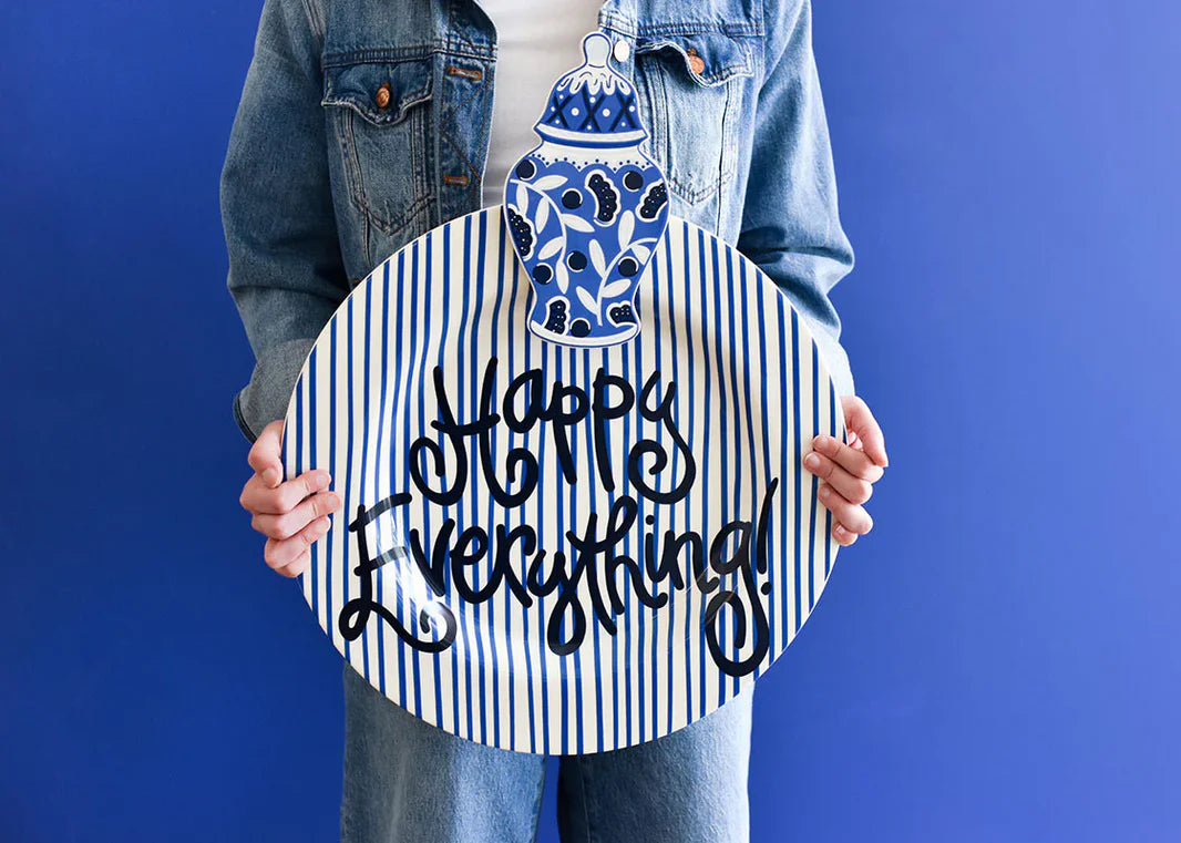 Happy Everything Indigo Skinny Stripe Big Platter
